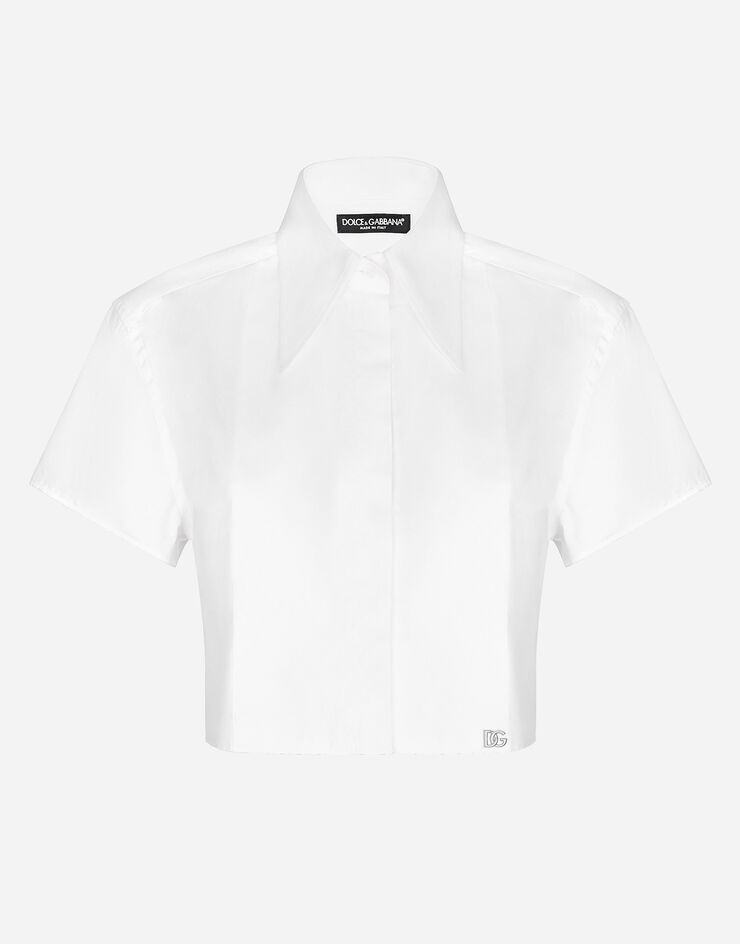 Dolce & Gabbana Camicia smoking corta in popeline con logo DG Bianco F5Q63TFU5T9