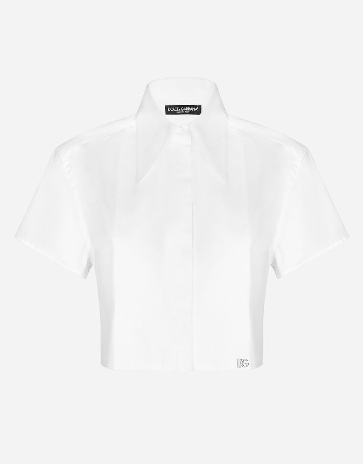 Dolce & Gabbana Cropped poplin tuxedo shirt with DG logo White F5Q63TFU5T9