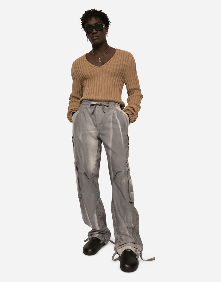 Dolce&Gabbana Ribbed camel V-neck sweater Beige GXR06TJCVH1