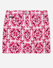 DolceGabbanaSpa 5-pocket denim miniskirt with majolica print Multicolor L52F69LDB53