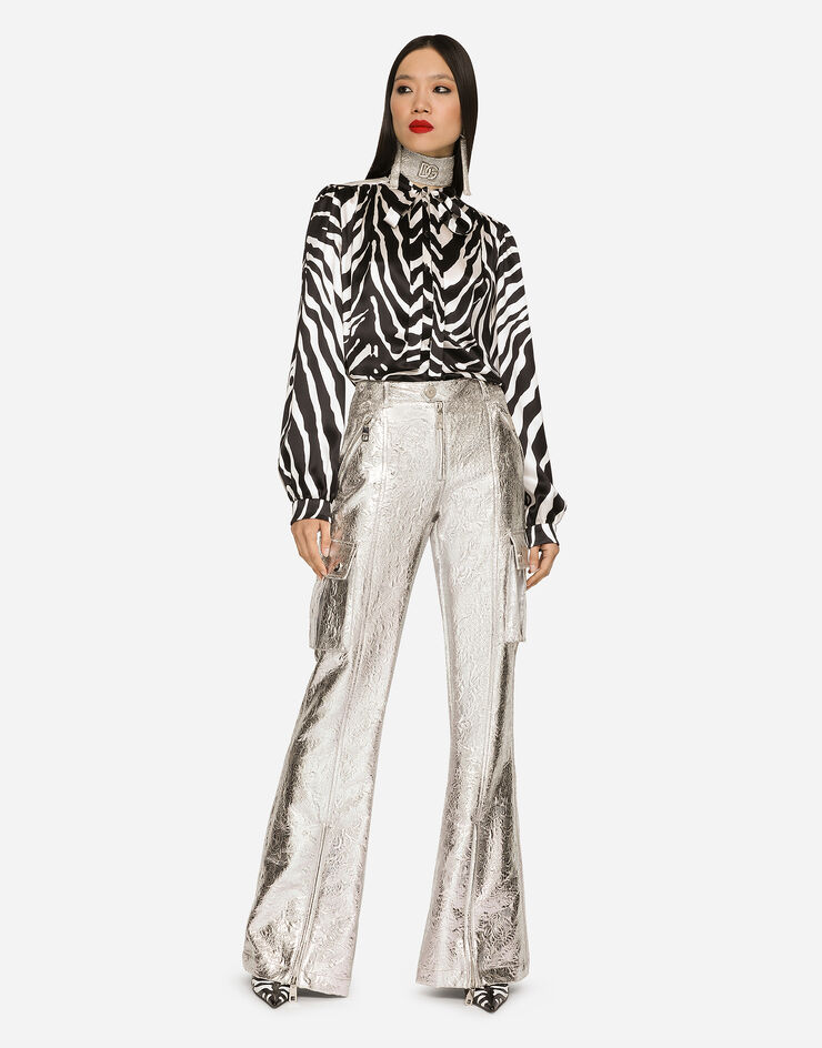 Dolce & Gabbana Camicia in raso stampa zebra con sciarpina Multicolore F5P92TIS1NV