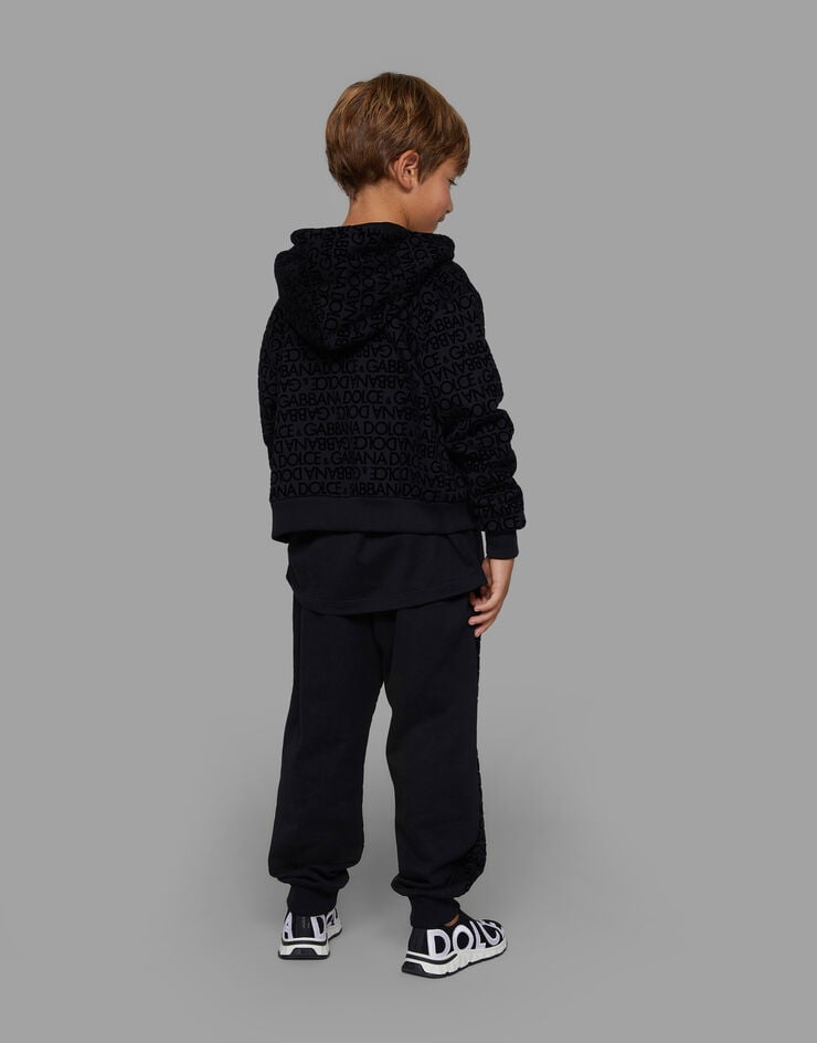 Dolce&Gabbana Jersey-Sweatshirt mit Kapuze und geflocktem Print Schwarz L4JWJCG7K2H
