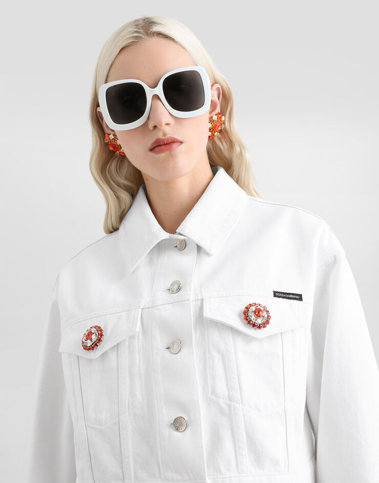 Dolce & Gabbana Cazadora en denim con botones joya Multicolor F9U88ZG8PE9