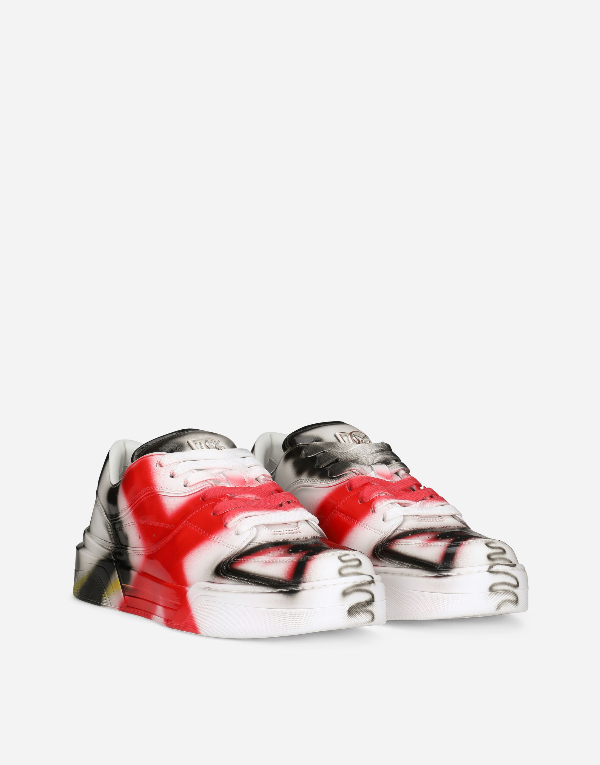 Calfskin New Roma sneakers with spray-paint graffiti print
