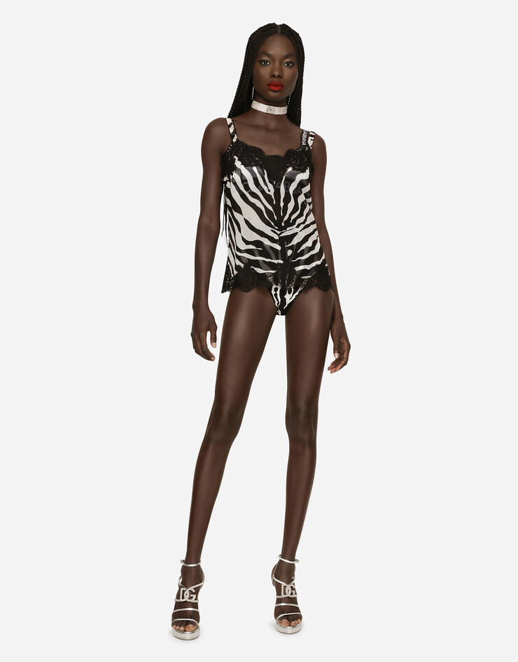 Dolce & Gabbana Zebra-print chiffon lingerie-style top with lace detailing Animal Print O7D11TIS1MJ
