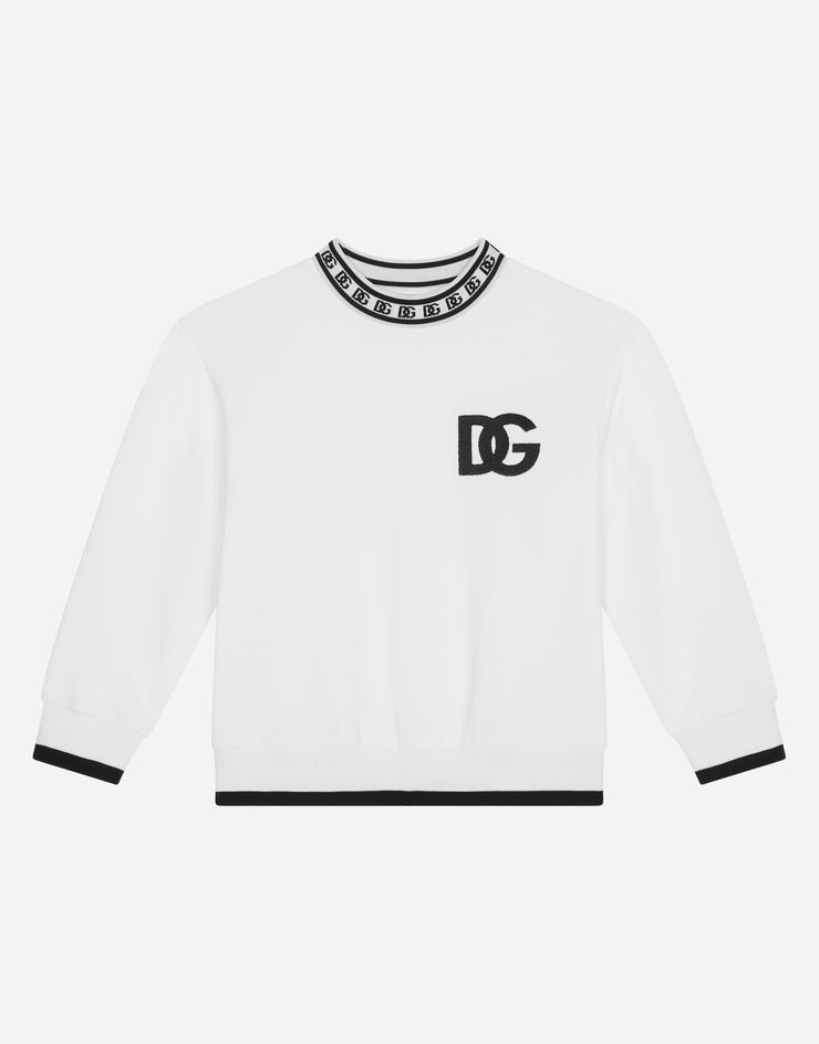 Dolce & Gabbana Rundhalssweatshirt aus Jersey DG-Logostickerei Weiss L4JWDOG7IJ8