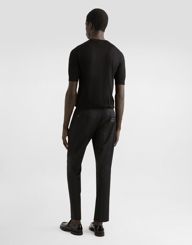 Dolce & Gabbana Silk round-neck sweater with DG embroidery Black GXX03ZJBSK3