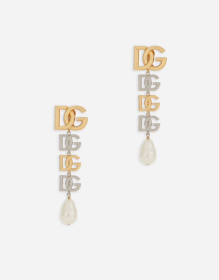 Dolce & Gabbana Drop earrings with two-tone DG multi-logo Multicolor WEP2L2W1111