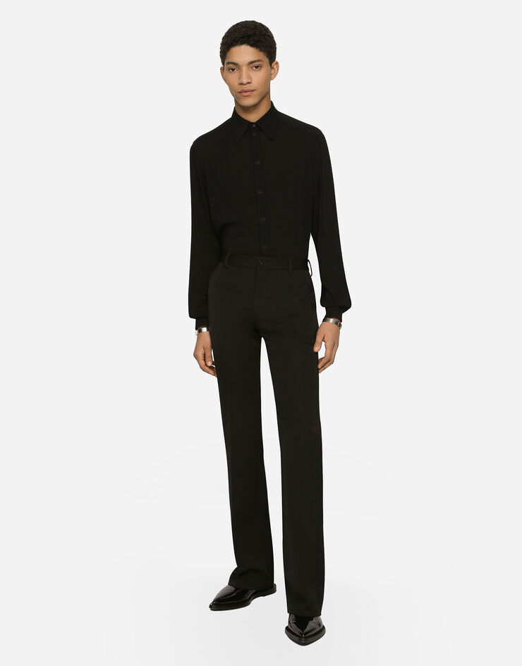 Dolce&Gabbana Martini-fit stretch charmeuse shirt Black G5IX8TFURG4
