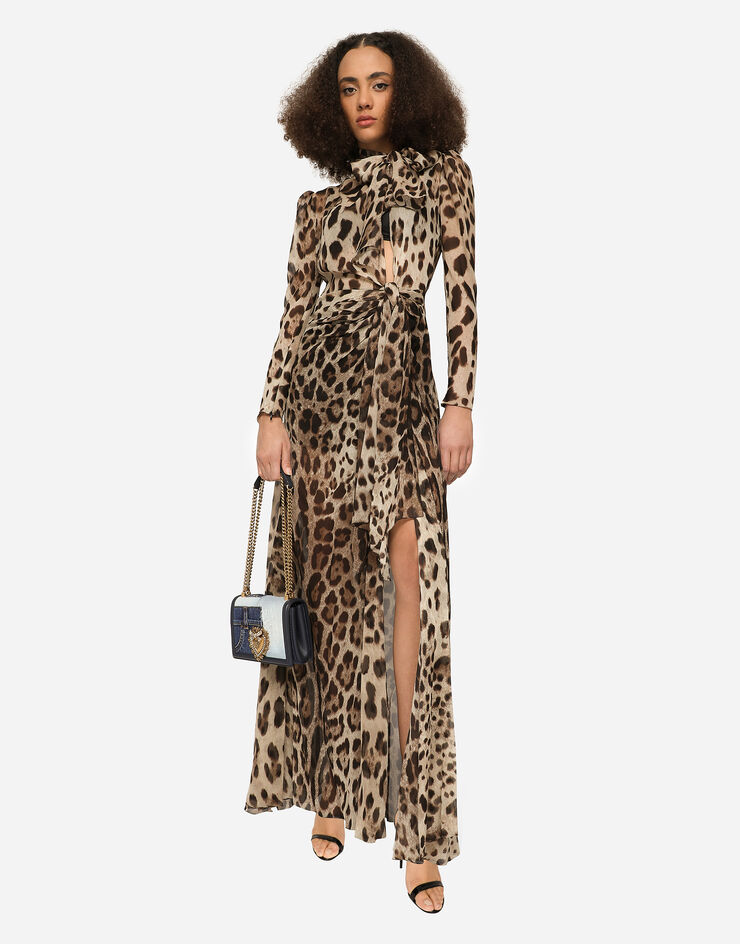 Dolce & Gabbana Vestido de georgette estampado leopardo con lazos Estampado Animalier F6ACGTIS1LP