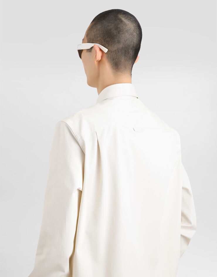 Dolce & Gabbana Camisa de algodón con placa Beige G5KS2TFUFL3
