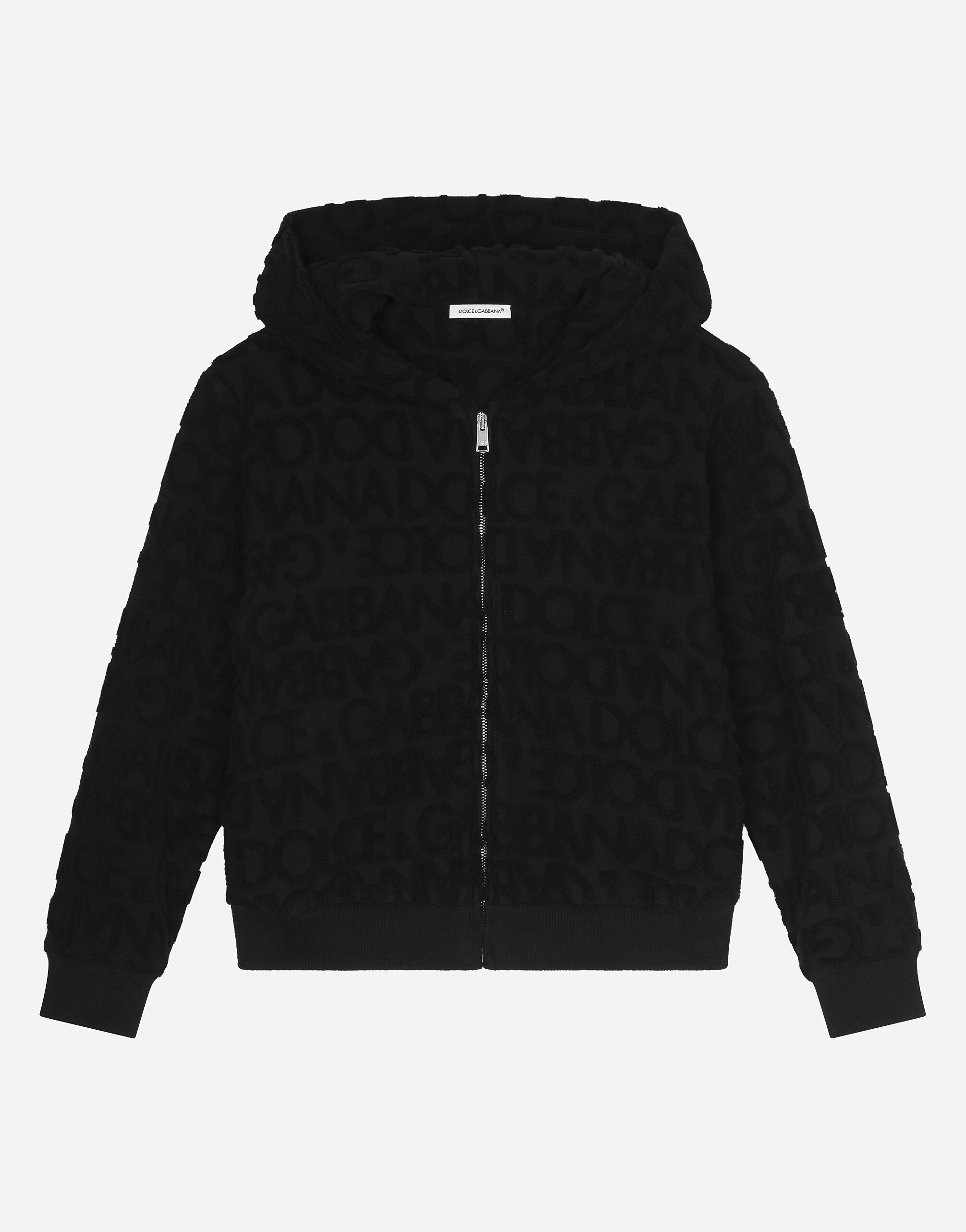 Dolce & Gabbana Zip-up hoodie with jacquard logo Black L4JTEYG7K8Z