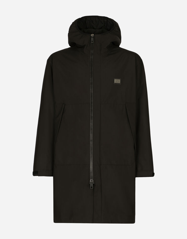 Dolce & Gabbana Nylon parka with hood and branded tag Black G9YF7TGG722