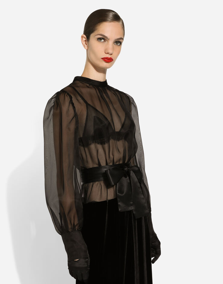 Dolce & Gabbana Abito lungo in organza e velluto Nero F6JNBTGDCPA