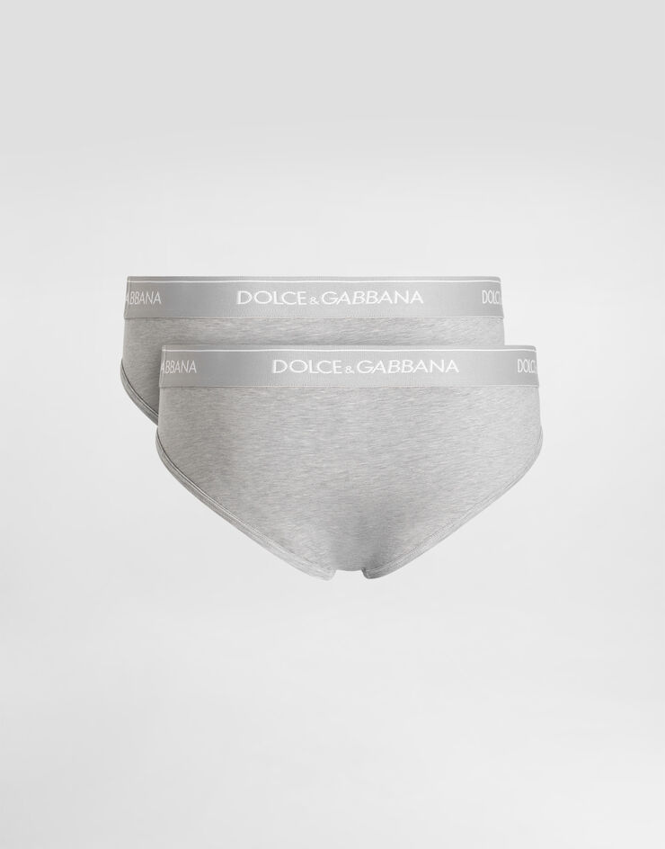 Dolce & Gabbana Pack 2 slips mi-longs en coton stretch Grey M9C03JFUGIW