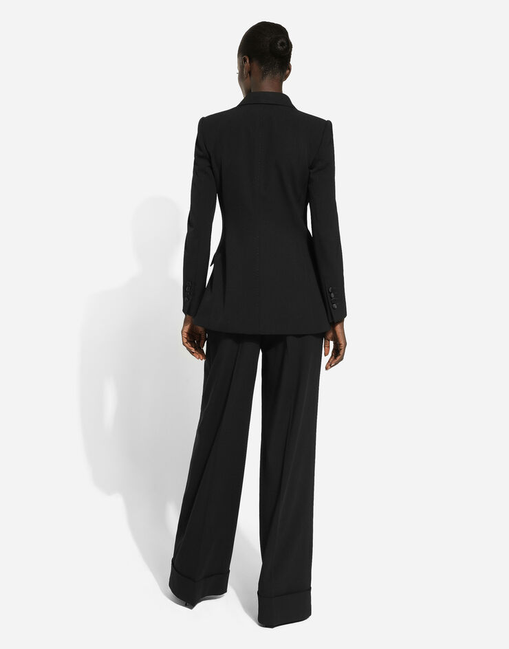 Dolce&Gabbana Двубортный пиджак из шерстяного полотна с цветочной аппликацией черный F29LMTFUBGB