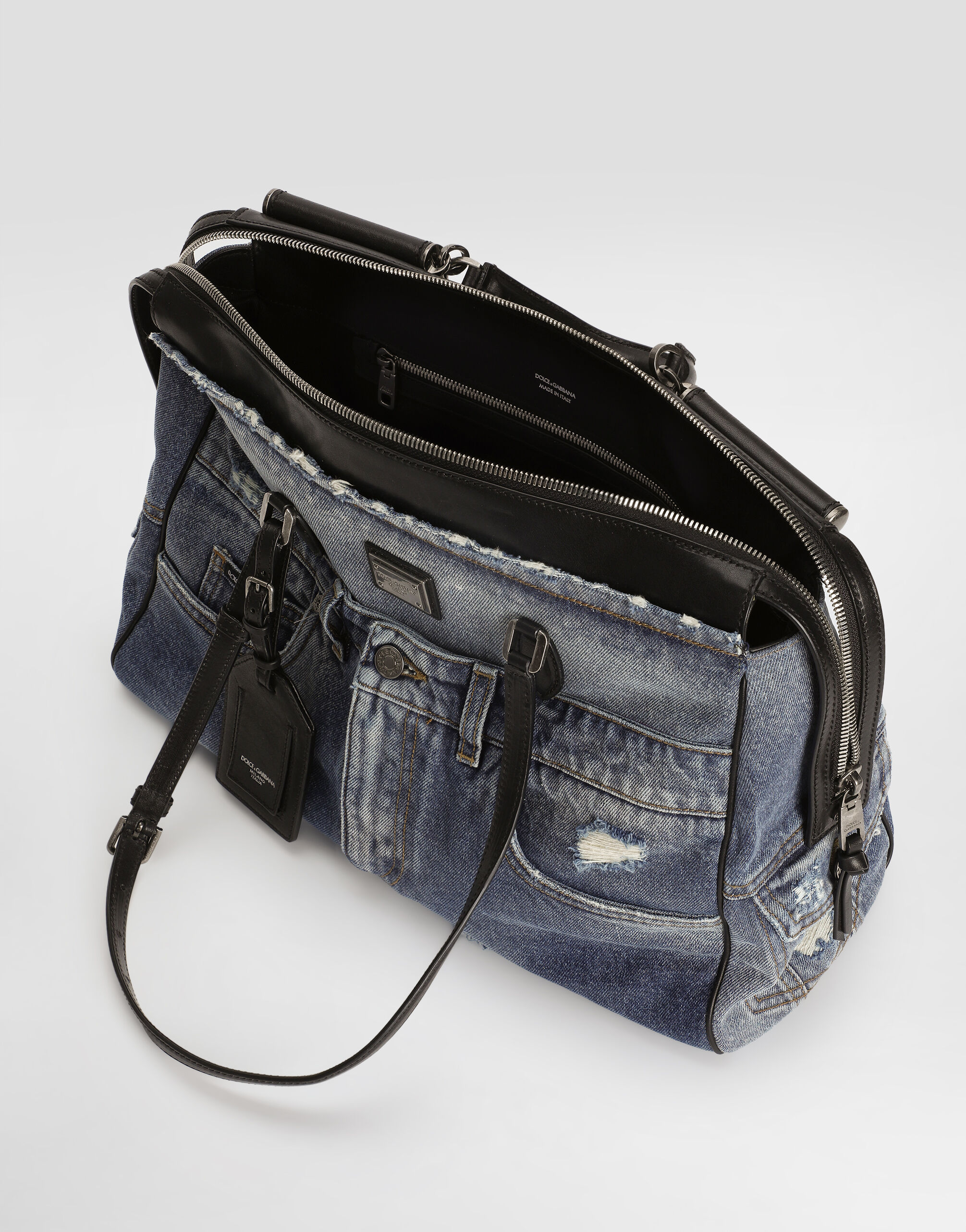 希少 Dolce & Gabbanaヴィンテージ ボストンバッグ デニム 総柄 Blueのメンズ ヴィットリア デニム パッチワーク ハンドバッグ
