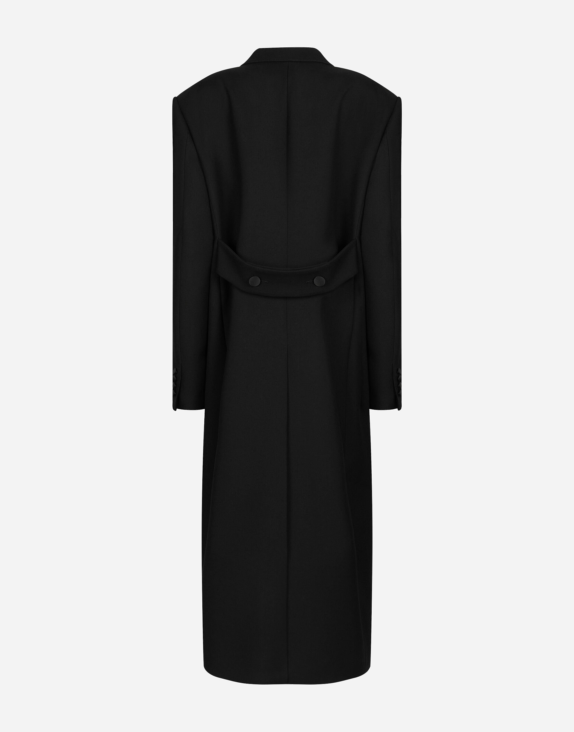Long double breasted tuxedo coat in double wool gabardine in Black for Women Dolce Gabbana