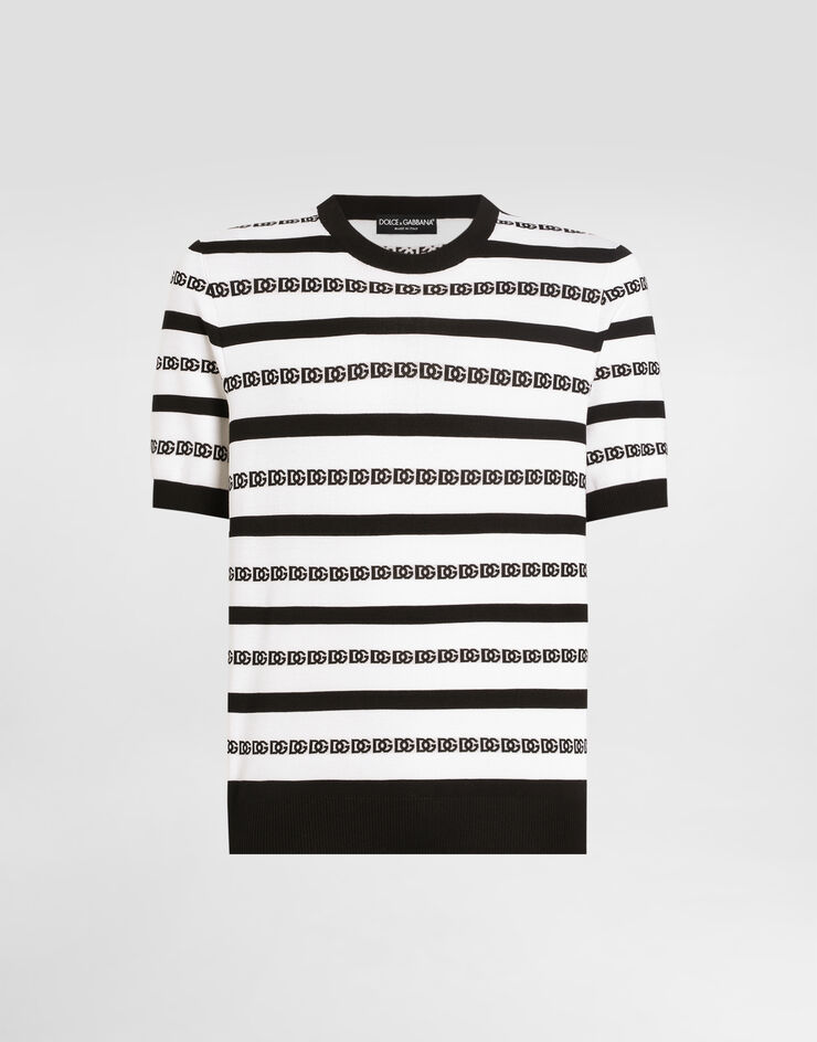 Dolce & Gabbana Rundhalspullover aus Seide mit Logo Mehrfarbig GXX03TJBSN5