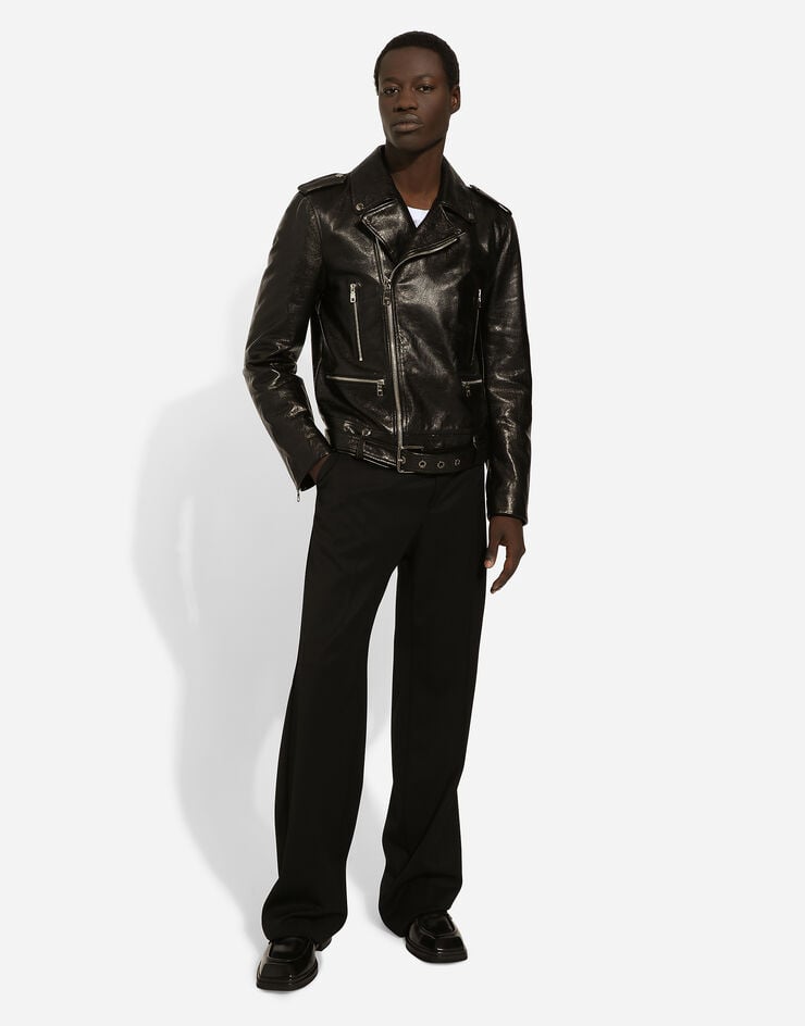 Dolce & Gabbana Belted leather biker jacket Nero G9ATTLHULUJ