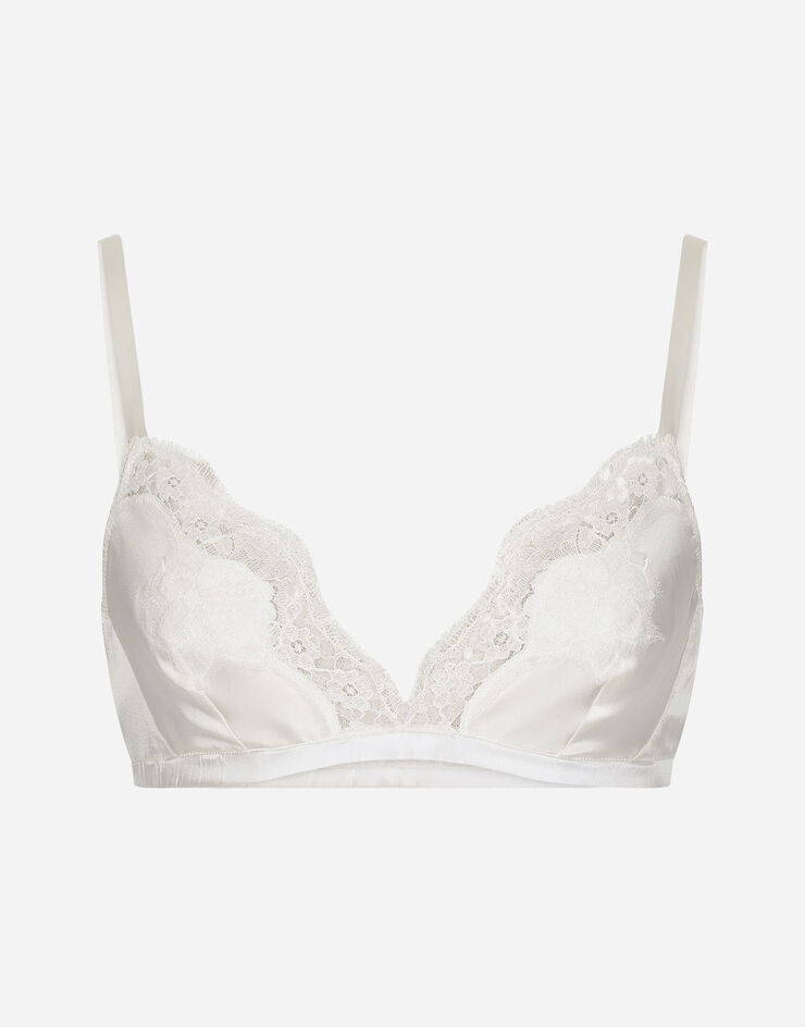 Soft-cup satin bra with lace detailing in WHITE for