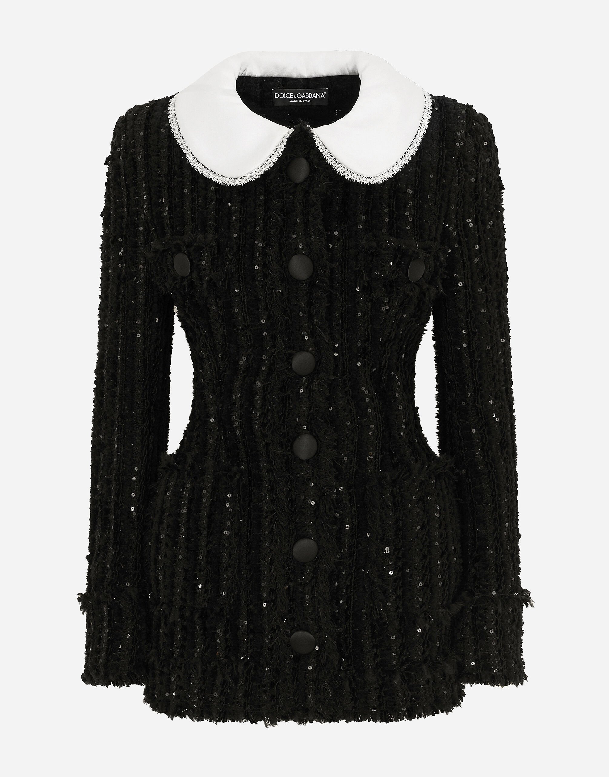 Dolce & Gabbana Chaqueta de tweed con lentejuelas bordadas y cuello de raso Negro F29ZMTFU28J