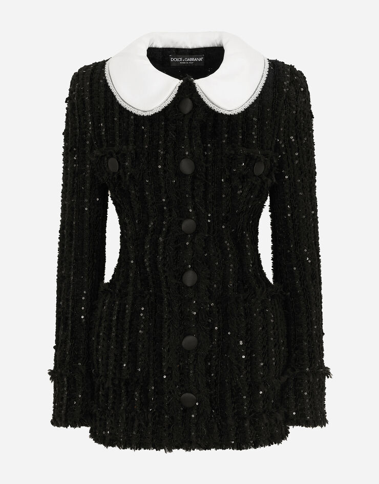 Dolce & Gabbana Tweed jacket with micro-sequin embellishment and satin collar Black F27AMTHUMKN