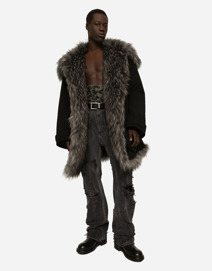 Dolce&Gabbana Multi-pocket cotton pea coat with faux fur details Black G040ZTHUMS8