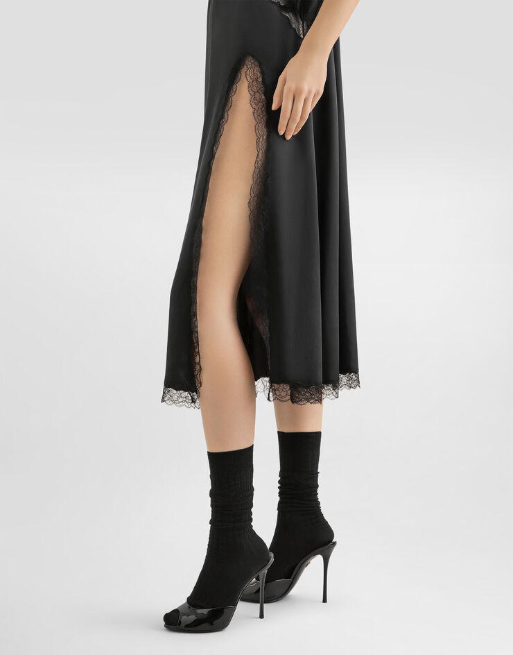 Dolce & Gabbana فستان سليب من ساتان حرير Black F632HTFU1AU