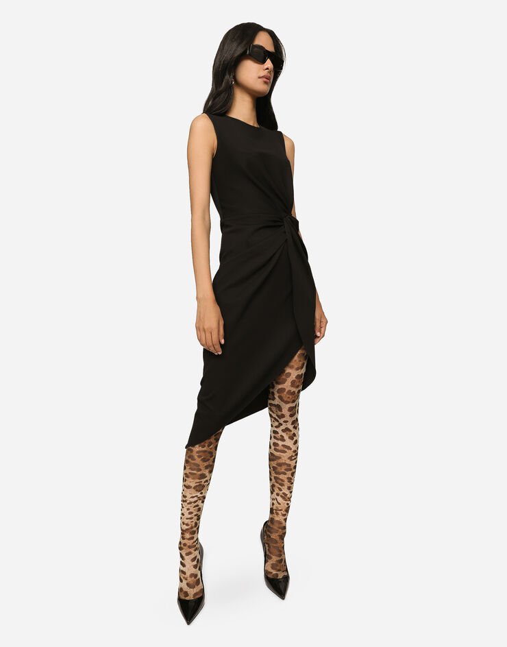 Dolce&Gabbana Calf-length dress in jersey Milano rib with draping Black F6R1ITFUGRC