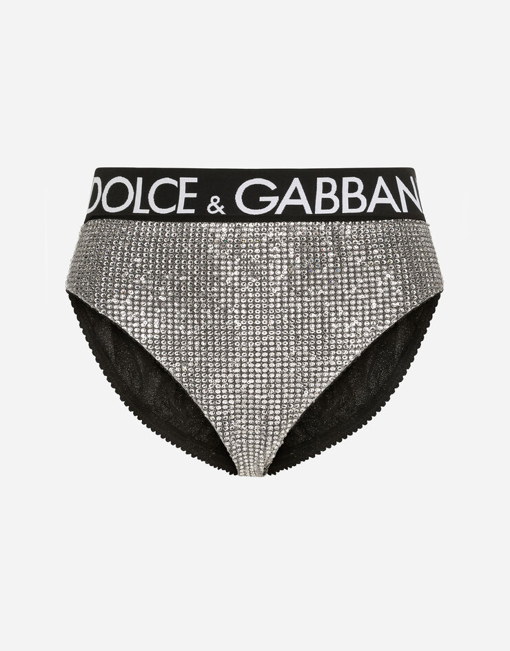Dolce & Gabbana Slip vita alta con elastico logato Argento O2C39THLM4U