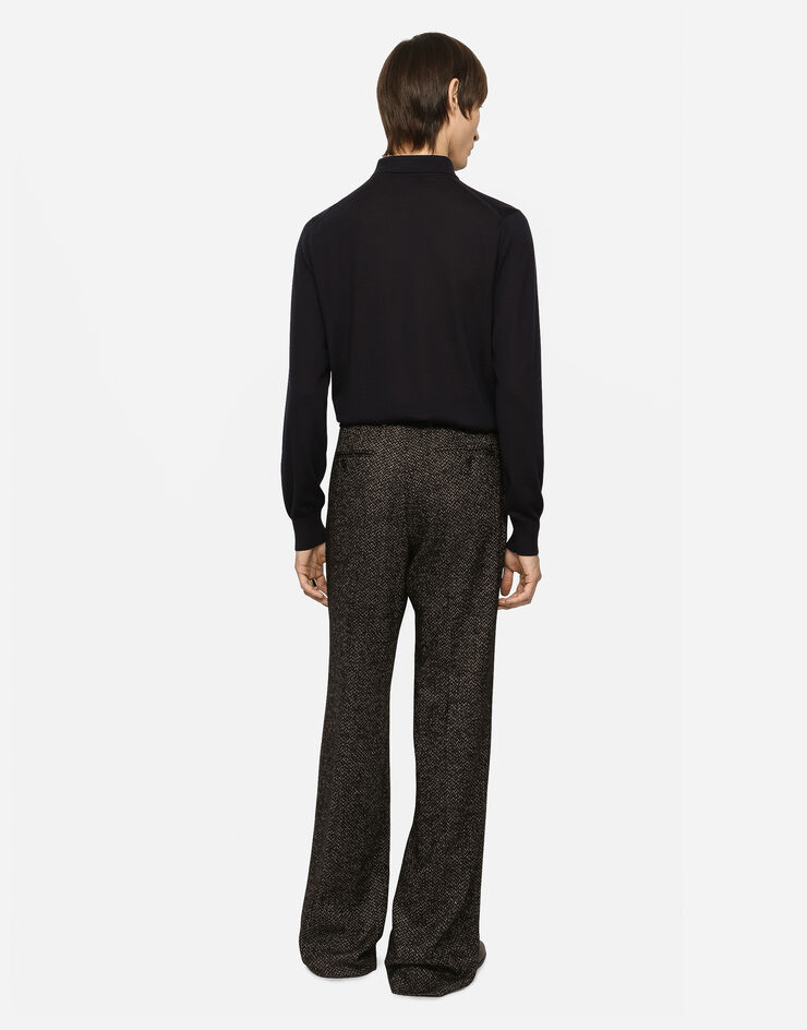 Dolce&Gabbana Cashmere polo-style sweater with DG logo embroidery Blue GXR45ZJAWV6