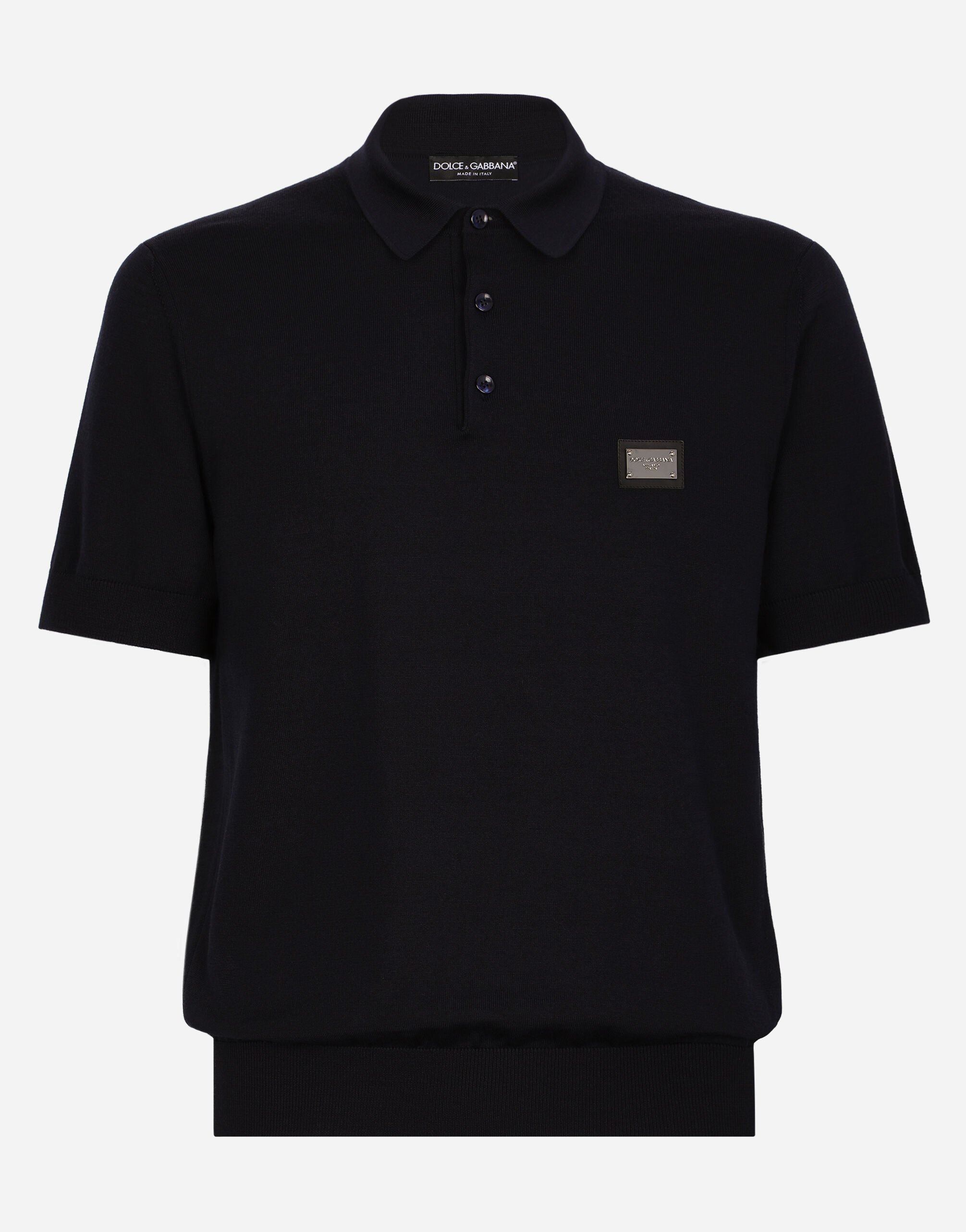 Dolce & Gabbana Wool polo-shirt with branded tag Black GXO39TJEMQ4