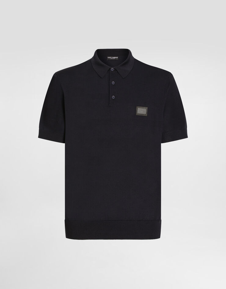 Dolce & Gabbana Pull polo en laine avec plaquette à logo Bleu GXO38TJCVC7