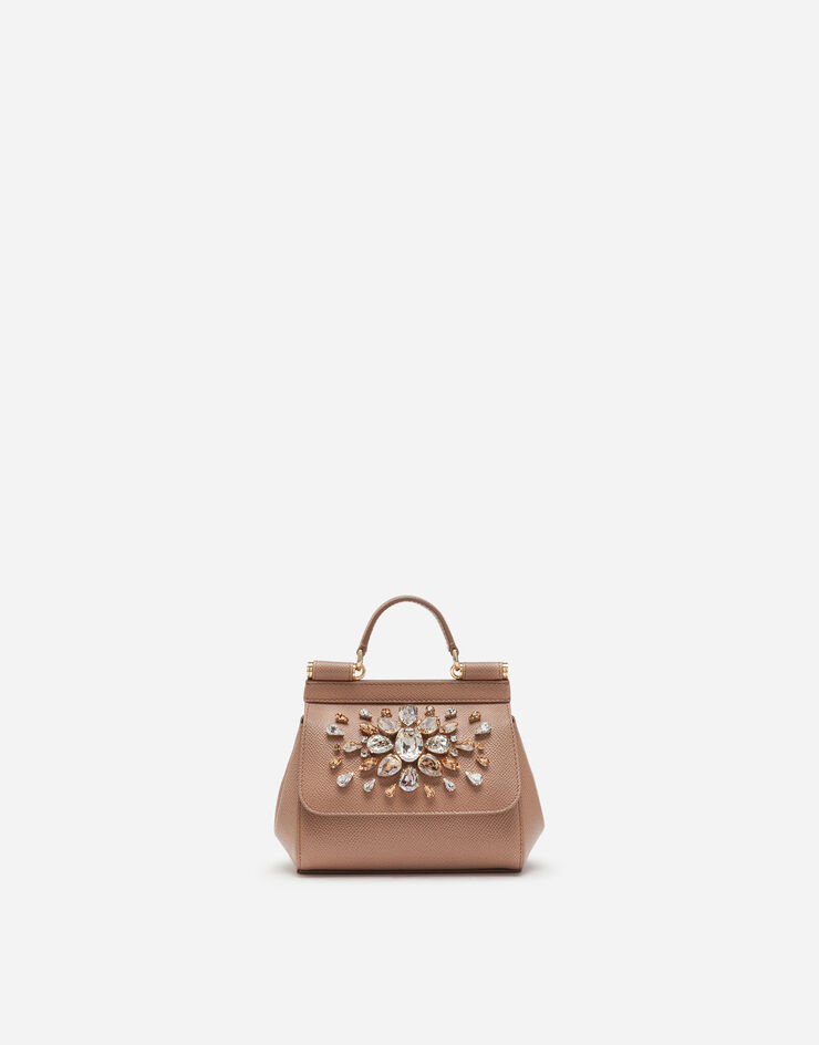 Dolce & Gabbana Mini bag Sicily in pelle di vitello dauphine con ricamo strass Beige BB5999B5759