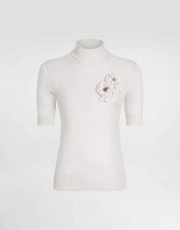 Dolce & Gabbana Silk pullover with flower brooch White FXW52ZJBSO1
