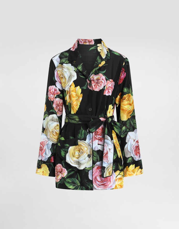 Dolce & Gabbana Silk habotai pajama shirt with rose and peony print Print F5I89TIS1XJ