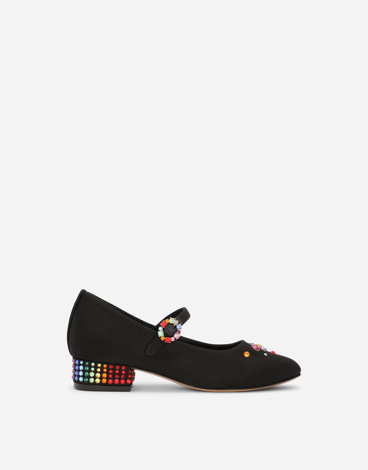 Dolce & Gabbana Satin Mary Janes with multi-colored crystals Noir D11034A9V26