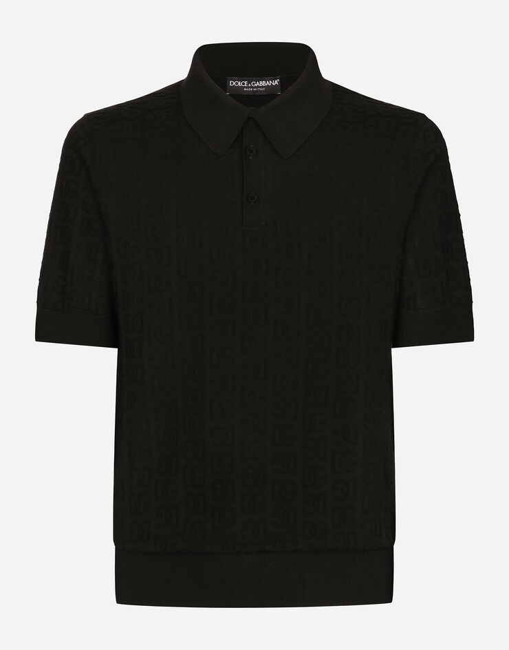 Dolce & Gabbana Poloshirt aus Seidenjacquard DG-Logo Schwarz GXZ15TJBSKE