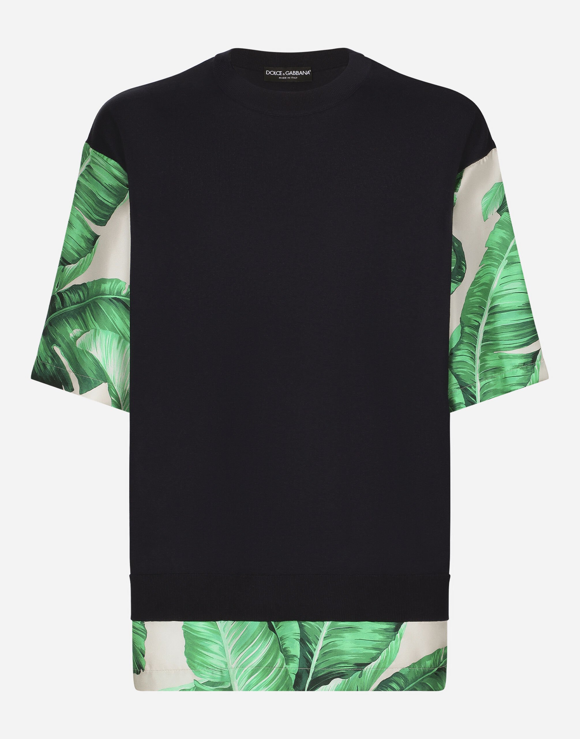 Dolce & Gabbana Round-neck silk sweater with banana tree print Print G5IF1THI1QA