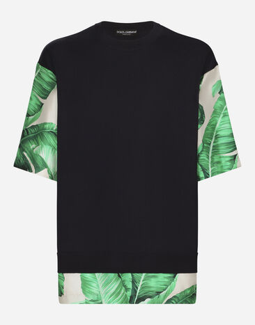 Dolce & Gabbana Round-neck silk sweater with banana tree print Multicolor CS1769AJ968