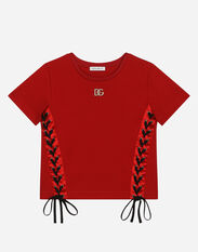 Dolce & Gabbana Short-sleeved jersey T-shirt with laces and eyelets Animal Print L53DF9FS1AR