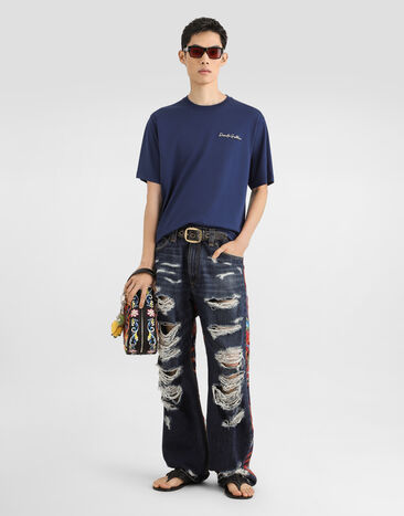 Dolce & Gabbana Pantalón en denim con aplicaciones de estampado carretto Multicolor GP26SDG8ND6