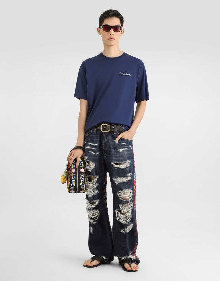 Dolce & Gabbana Pantalón en denim con aplicaciones de estampado carretto Multicolor GP26SDG8ND6