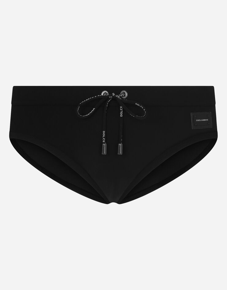 Dolce & Gabbana Swim briefs with high-cut leg and branded metal plate Black M4A27JFUGA2