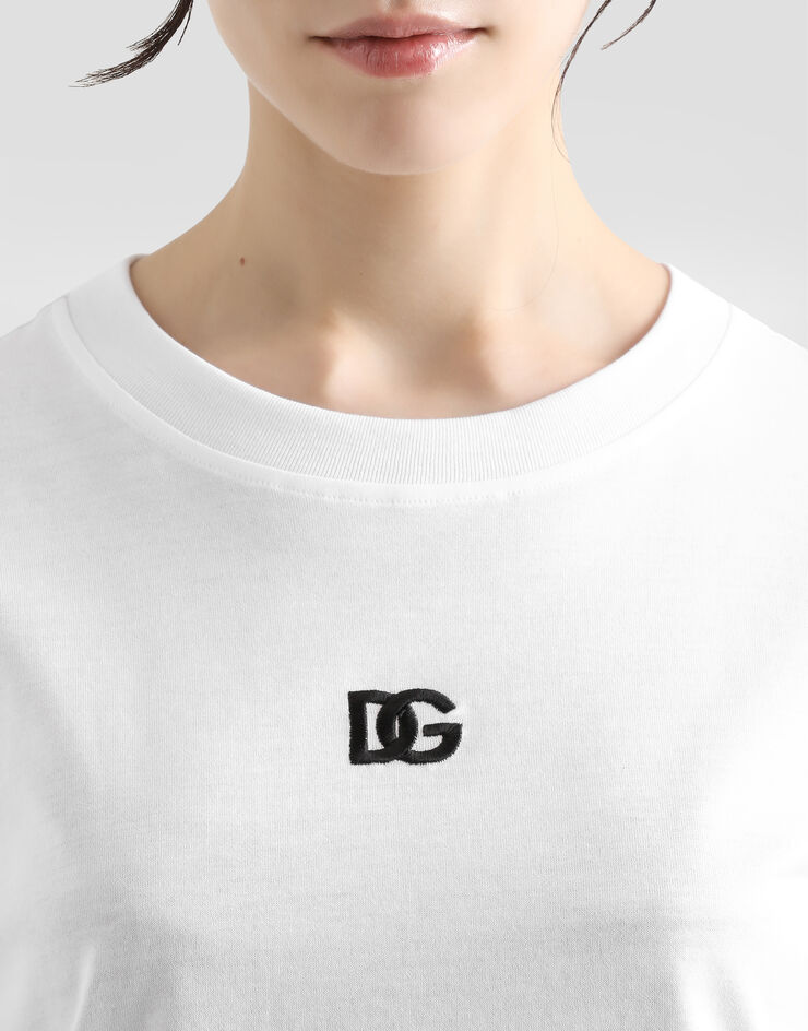 Dolce & Gabbana T-Shirt aus Jersey mit DG-Logostickerei White F8V42ZGDCYE