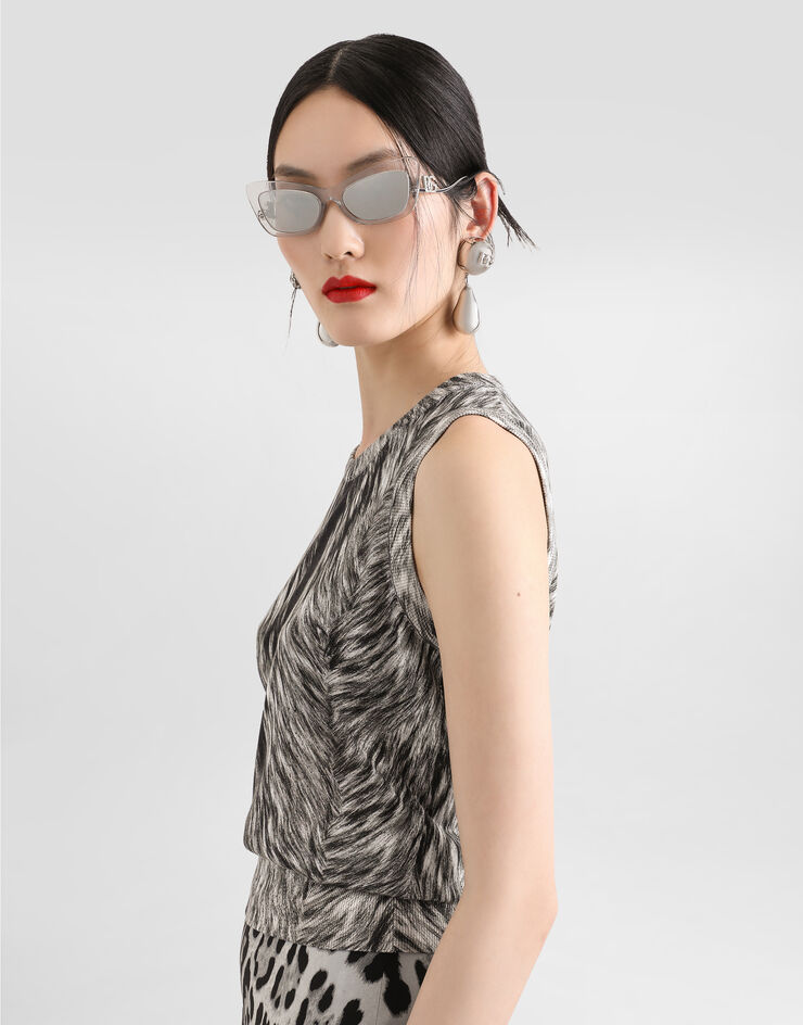 Dolce & Gabbana Canotta in seta stampa pelliccia Grigio FXT04TJAHLA