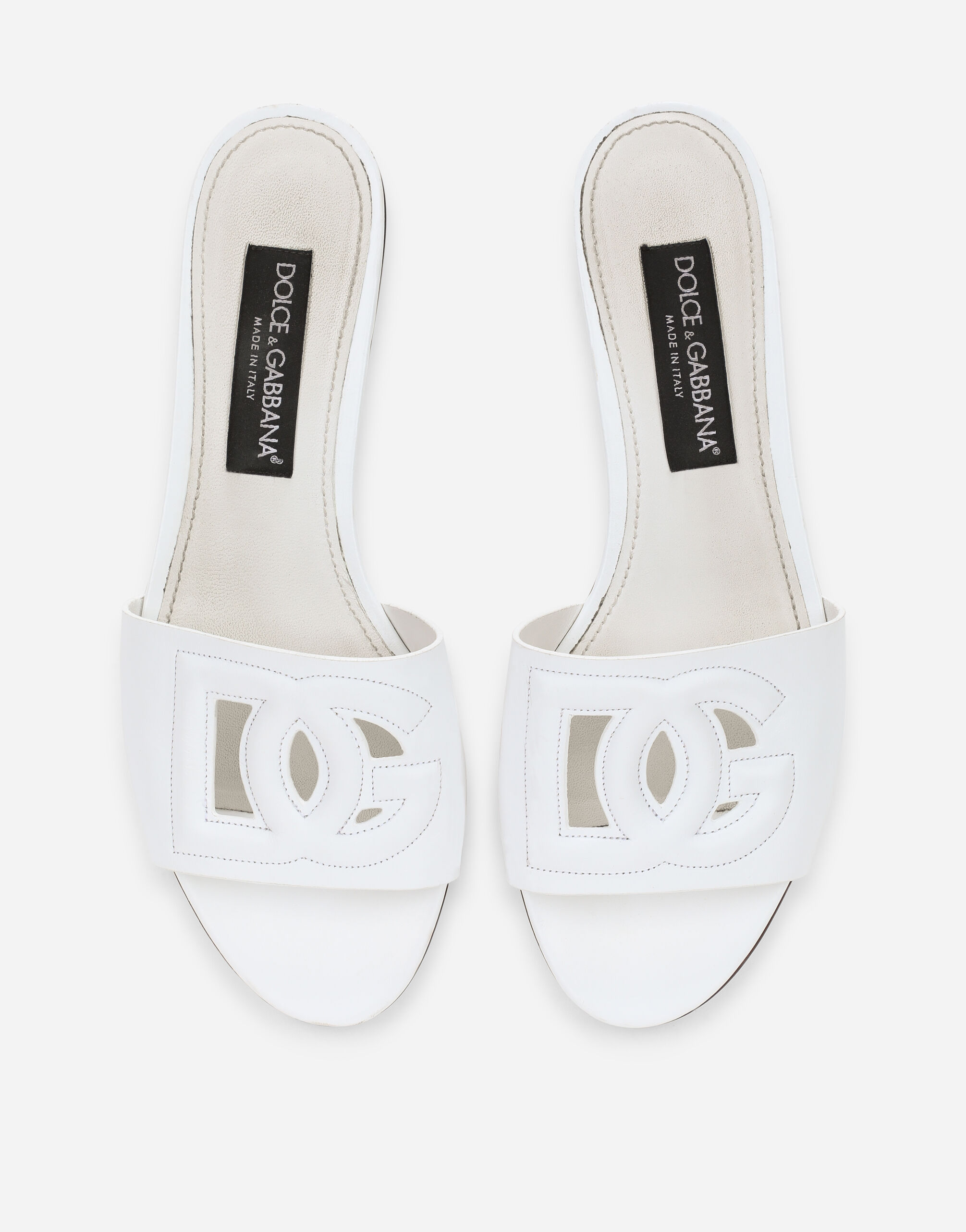 Calfskin slides with DG logo in White for for Women Dolce Gabbana