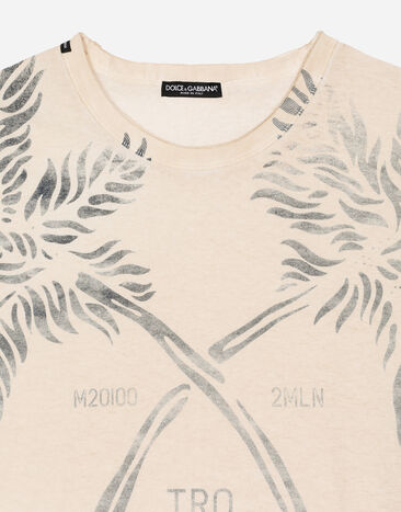 Dolce & Gabbana Kurzarm-T-Shirt aus Baumwolle Bananenbaum-Print Gelb G8RF9TG7K1W