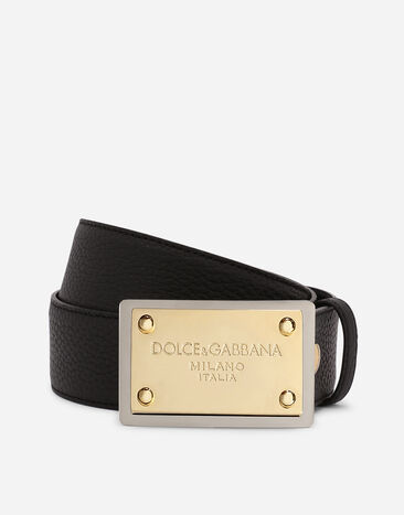 Dolce & Gabbana حزام من جلد عجل محبب أسود BC4676AY987